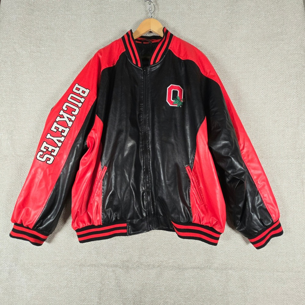 Steve and Barrys Ohio State Buckeyes Faux Leather Varsity Jacket Mens XXL Black